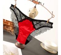 Women's Panties, 1 Pack Low Waist Seamless Briefs Satin Lace Breathable Cotton Crotch Comfortable Lingerie for Daily Sleep(M Red)