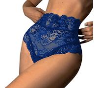 Womens Panties Women Sexy Floral Lace Mesh Panties High Waist Briefs Underwear Hollow Out Transparent Plus Size Underwear Underwear Shorts for Women (Blue, XL)