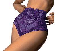Womens Panties Women Sexy Floral Lace Mesh Panties High Waist Briefs Underwear Hollow Out Transparent Plus Size Underwear Underwear Shorts for Women (Purple, XL)