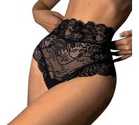 Womens Panties Women Sexy Floral Lace Mesh Panties High Waist Briefs Underwear Hollow Out Transparent Plus Size Underwear Underwear Shorts for Women (Black, XL)