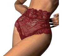 Womens Panties Women Sexy Floral Lace Mesh Panties High Waist Briefs Underwear Hollow Out Transparent Plus Size Underwear Underwear Shorts for Women (Red, S)