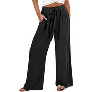 Womens Pants Casual Full Length Light Weight Trousers for Women Breathable Palazzo Loose Fit Ladies Bottoms Everyday Hiking Walking Combat Black