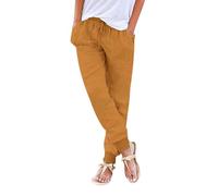 Womens Pants Drawstring Back Elastic Waist Pants Casual Trousers with Pockets Long Pants Yellow