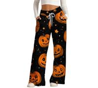 Women's Pants Halloween, Halloween Pajamas Pants for Women Sweatpants Tracksuit Jogging Bottoms Pumpkin Bat Funny Printed Activewear Trousers Loose Wide Leg Drawstring Comfy Yoga Jogger Trouser