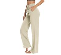 Women's Pants High Waist Straight Wide Leg Trousers with Pockets Loose Casual Lounge Workout Pants Work Tracksuit Bottoms Gym Joggers Beige