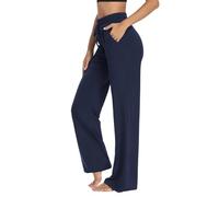 Women's Pants High Waist Straight Wide Leg Trousers with Pockets Loose Casual Lounge Workout Pants Work Tracksuit Bottoms Gym Joggers Navy