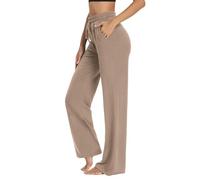 Women's Pants High Waist Straight Wide Leg Trousers with Pockets Loose Casual Lounge Workout Pants Work Tracksuit Bottoms Gym Joggers Khaki