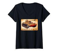 Women's Panzer IV Ausf F2 German WW2 Tank Illustration V-Neck T-Shirt