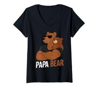 Womens Papa Bear Cub Bear Kids Father's Day V-Neck T-Shirt