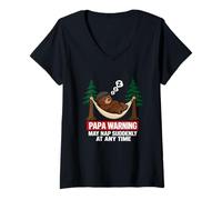 Women's Papa Bear Warning May Nap Suddenly At Any Time V-Neck T-Shirt