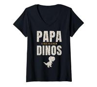 Women's Papa Eines Kleinen Dinos Vater Sohn Kind Dinosaurier V-Neck T-Shirt