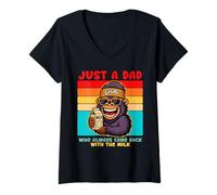 Womens Papa Gorilla, Just A Dad who always came back with the milk V-Neck T-Shirt