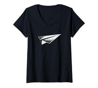 Womens Paper Plane Flying Throw Origami Retro Flight V-Neck T-Shirt