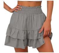 Women's Paperbag High Waist Ruffle Skirt Shorts Layered Loose Summer Skorts Light Gray