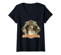 Women's Papillon Dog Mom Vintage Tricolor V-Neck T-Shirt