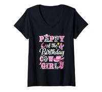 Womens Pappy of The Birthday Cow Girl Western Cowgirl 1St Birthday V-Neck T-Shirt