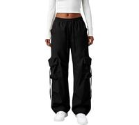 Womens Parachute Hiking Trousers, Womens Baggy Cargo Trousers Black
