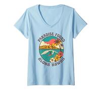 Women's Paradise Found Aloha Hawaii Surf Wave Tropical Island Sunset V-Neck T-Shirt