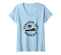 Women's Paradise Life Diamondhead Palm Tree Honolulu Hawaii V-Neck T-Shirt