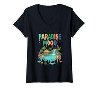 Womens Paradise Mood Tropical Island Summer Vibes V-Neck T-Shirt