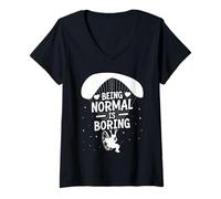 Women's Paragliding Flight Being Normal is Boring Funny Paramotor V-Neck T-Shirt
