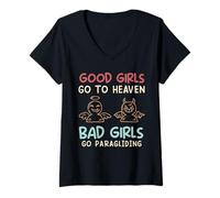 Womens Paragliding Good Girls GO to Heaven Funny para Glide V-Neck T-Shirt
