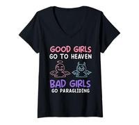 Womens Paragliding Good Girls GO to Heaven Funny para Glide V-Neck T-Shirt