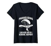 Womens Paragliding Over My School Report Funny Paragliding Flight V-Neck T-Shirt