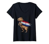 Women's Paraguay Flag Capybara Paraguayan Pride V-Neck T-Shirt