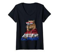 Women's Paraguay Roots Capybara Paraguayan Flag V-Neck T-Shirt