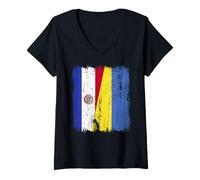 Womens Paraguay Ukraine Half Flag Paraguayan Ukrainian Heritage V-Neck T-Shirt