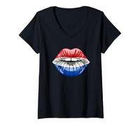 Women's Paraguayan Flag Lips Design National Pride Paraguay V-Neck T-Shirt
