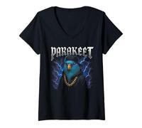 Womens Parakeet Gangster - Funny Bird Weird Trashy Meme V-Neck T-Shirt
