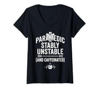 Women's Paramedic Stably Unstable and Caffeinated Distressed EKG Mug V-Neck T-Shirt
