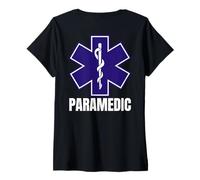 Women's Paramedic Uniform On Duty EMT EMS Star of Life Back Side V-Neck T-Shirt