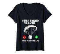 Womens Paramotor Flight Sorry I Missed Your Call Funny Paramotor V-Neck T-Shirt