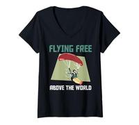 Womens Paramotor Flying Free Above The World Funny Paramotors V-Neck T-Shirt