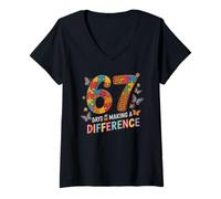 Womens Parapro 67 Days Making A Difference Autism Teacher I Teach V-Neck T-Shirt