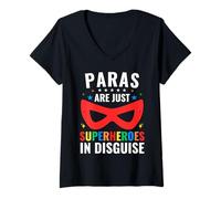 Women's Paras are just Disguised Superheroes SPED Paraprofessional V-Neck T-Shirt