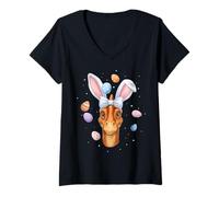 Women's Parasaurolophus Dinosaur Easter Rabbit Eggs Bunny Ears Cute V-Neck T-Shirt