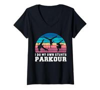 Womens Parcour Parkour Freerunning Backflip Tee I Do My Own Stunts V-Neck T-Shirt
