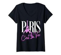 Womens Paris C’est La Vie s Glitzy Holiday s Romantic Souvenir V-Neck T-Shirt