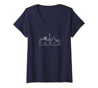 Womens Paris City Skyline, Simplicity, inimalist Subtle Clean Lines V-Neck T-Shirt