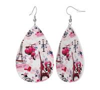 Womens Paris Eiffel Tower France Print Leather Earrings Teardrop Dangle Earrings Jewelry Outfits Accessories