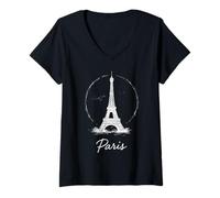 Women's Paris Eiffel Tower Minimalist Travel Souvenir V-Neck T-Shirt