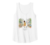 Womens Paris France Cute Chic Black Woman Dog Flowers Eiffel Tower Tank Top