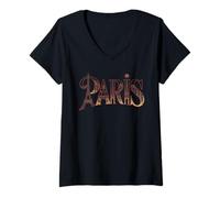 Womens Paris France Eiffel Tower Skyline European Travel V-Neck T-Shirt