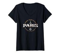 Womens Paris France Île-de-France Coordinates Label 2C Distressed V-Neck T-Shirt