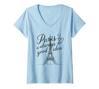 Womens Paris is Always a Good Idea with Heart V-Neck T-Shirt