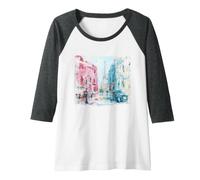 Womens Paris Street Scene French Impressionist Café Eiffel Tower Raglan Baseball Tee